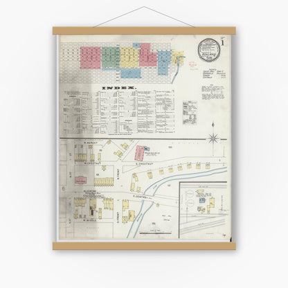 Old map wall art mockup — magnetic wood frame on white wall — Sanborn Fire Insurance Map from Ashland, Schuylkill County, Pennsylvania (1896), Sheet #0001
