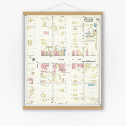 Old map wall art mockup — magnetic wood frame on white wall — Sanborn Fire Insurance Map from Perrysburg, Wood County, Ohio (1914), Sheet #0002