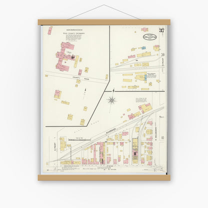 Old map wall art mockup — magnetic wood frame on white wall — Sanborn Fire Insurance Map from Chillicothe, Ross County, Ohio (1909), Sheet #0037