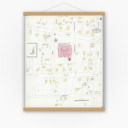 Old map wall art mockup — magnetic wood frame on white wall — Sanborn Fire Insurance Map from Platteville, Grant County, Wisconsin (1908), Sheet #0002