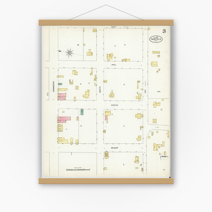 Old map wall art mockup — magnetic wood frame on white wall — Sanborn Fire Insurance Map from Fairfield, Freestone County, Texas (1907), Sheet #0003