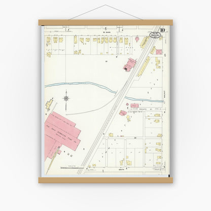 Old map wall art mockup — magnetic wood frame on white wall — Sanborn Fire Insurance Map from Shelby, Richland County, Ohio (1911), Sheet #0010