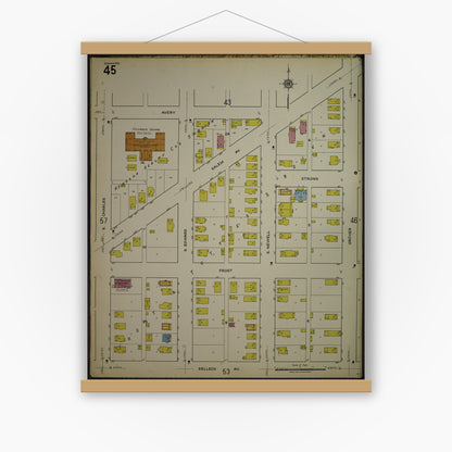 Old map wall art mockup — magnetic wood frame on white wall — Sanborn Fire Insurance Map from Kenosha, Kenosha County, Wisconsin. (1918), Sheet 49