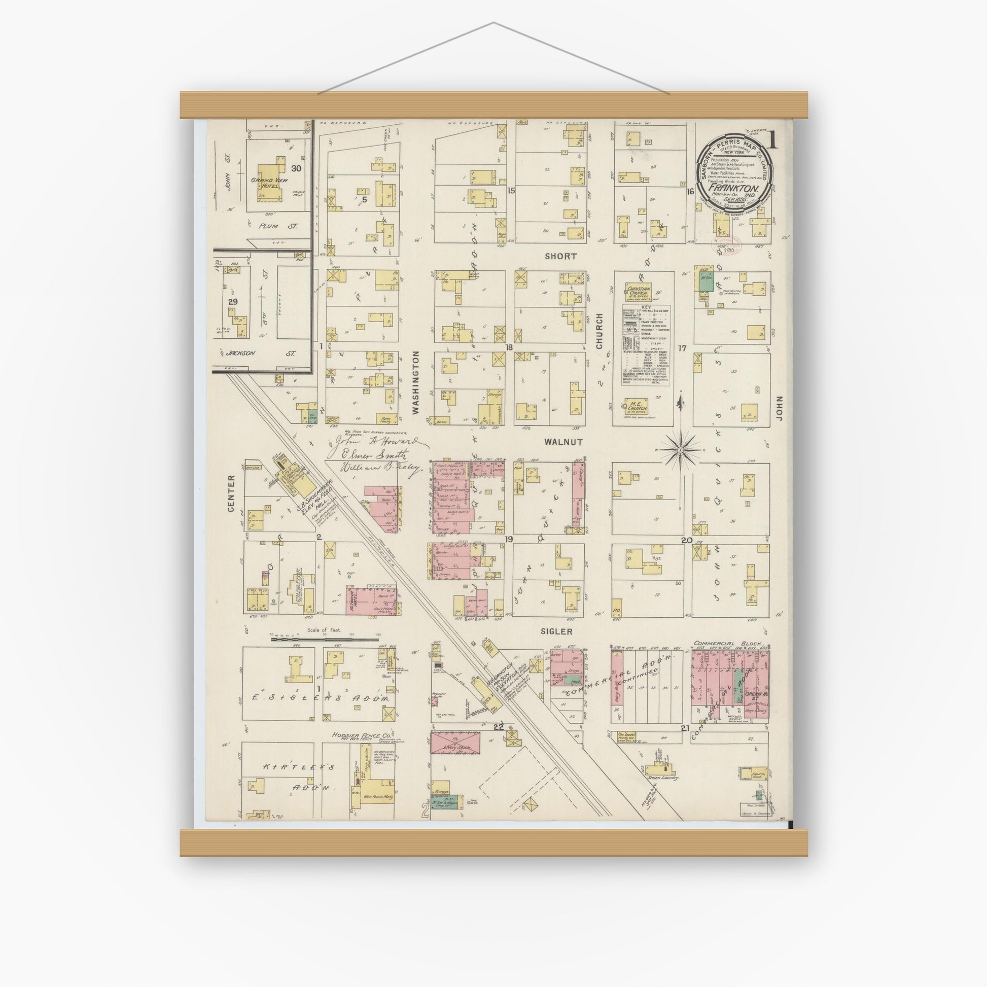 Old map wall art mockup — magnetic wood frame on white wall — Sanborn Fire Insurance Map from Frankton, Madison County, Indiana (1895) - Complete Map Set
