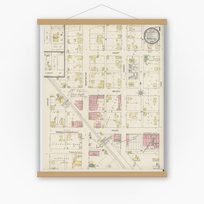Old map wall art mockup — magnetic wood frame on white wall — Sanborn Fire Insurance Map from Frankton, Madison County, Indiana (1895) - Complete Map Set