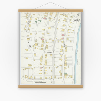 Old map wall art mockup — magnetic wood frame on white wall — Sanborn Fire Insurance Map from Duncannon, Perry County, Pennsylvania (1899), Sheet #0004
