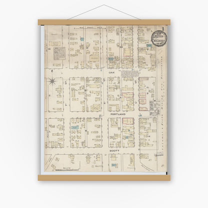 Old map wall art mockup — magnetic wood frame on white wall — Sanborn Fire Insurance Map from Red Jacket, Houghton County, Michigan (1884) - Complete Map Set