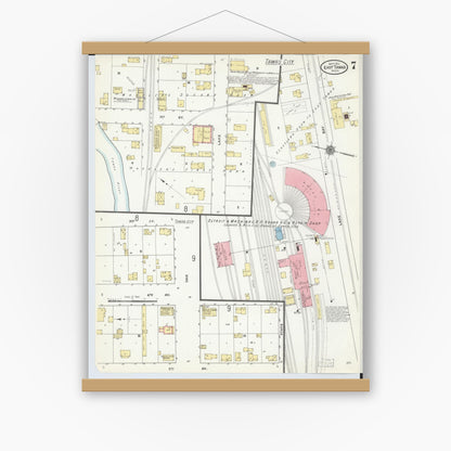 Old map wall art mockup — magnetic wood frame on white wall — Sanborn Fire Insurance Map from East Tawas, Iosco County, Michigan (1910), Sheet #0007
