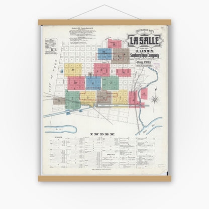 Old map wall art mockup — magnetic wood frame on white wall — Sanborn Fire Insurance Map from La Salle, La Salle County, Illinois (1906) - Complete Map Set