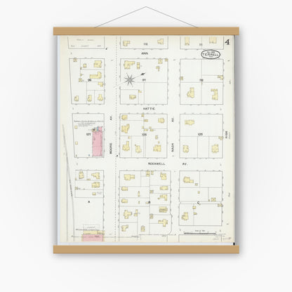 Old map wall art mockup — magnetic wood frame on white wall — Sanborn Fire Insurance Map from Terrell, Kaufman County, Texas (1892), Sheet #0004