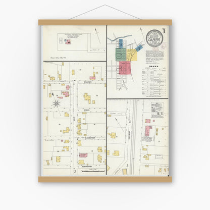 Old map wall art mockup — magnetic wood frame on white wall — Sanborn Fire Insurance Map from Culpeper, Culpeper County, Virginia (1902) - Complete Map Set
