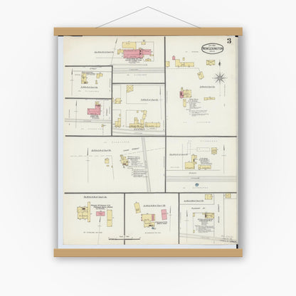 Old map wall art mockup — magnetic wood frame on white wall — Sanborn Fire Insurance Map from New Lexington, Perry County, Ohio (1893), Sheet #0003