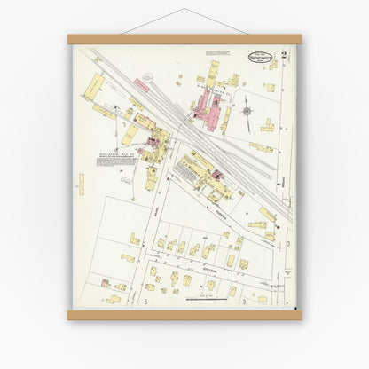 Old map wall art mockup — magnetic wood frame on white wall — Sanborn Fire Insurance Map from Bridgewater, Plymouth County, Massachusetts (1912), Sheet #0002