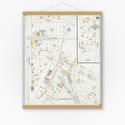 Old map wall art mockup — magnetic wood frame on white wall — Sanborn Fire Insurance Map from Jerseyville, Jersey County, Illinois (1900), Sheet #0010