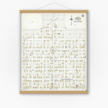 Old map wall art mockup — magnetic wood frame on white wall — Sanborn Fire Insurance Map from Peru, La Salle County, Illinois (1916), Sheet #0017