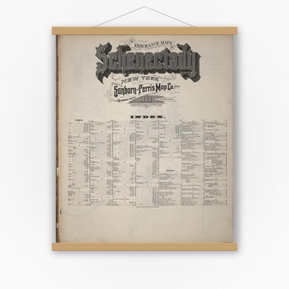 Old map wall art mockup — magnetic wood frame on white wall — Sanborn Fire Insurance Map from Schenectady, Schenectady County, New York (1900), Sheet #0001