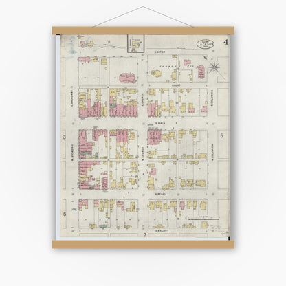 Old map wall art mockup — magnetic wood frame on white wall — Sanborn Fire Insurance Map from Jackson, Jackson County, Ohio (1897), Sheet #0004