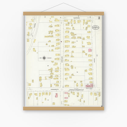 Old map wall art mockup — magnetic wood frame on white wall — Sanborn Fire Insurance Map from Norwich, Chenango County, New York (1910) - Complete Map Set