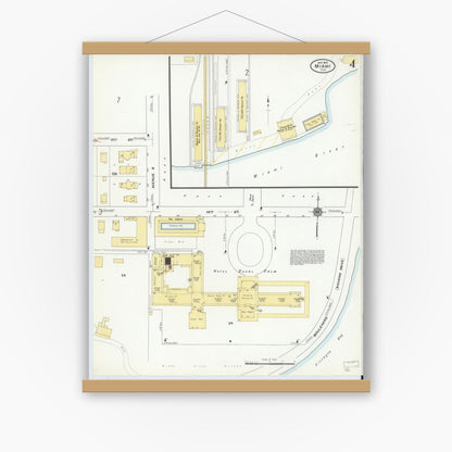 Old map wall art mockup — magnetic wood frame on white wall — Sanborn Fire Insurance Map from Miami, Dade County, Florida (1910), Sheet #0004