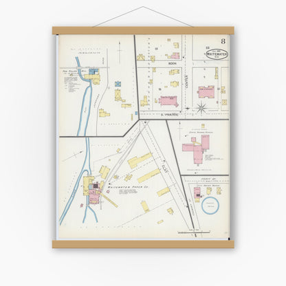 Old map wall art mockup — magnetic wood frame on white wall — Sanborn Fire Insurance Map from Whitewater, Walworth County, Wisconsin (1892), Sheet #0008