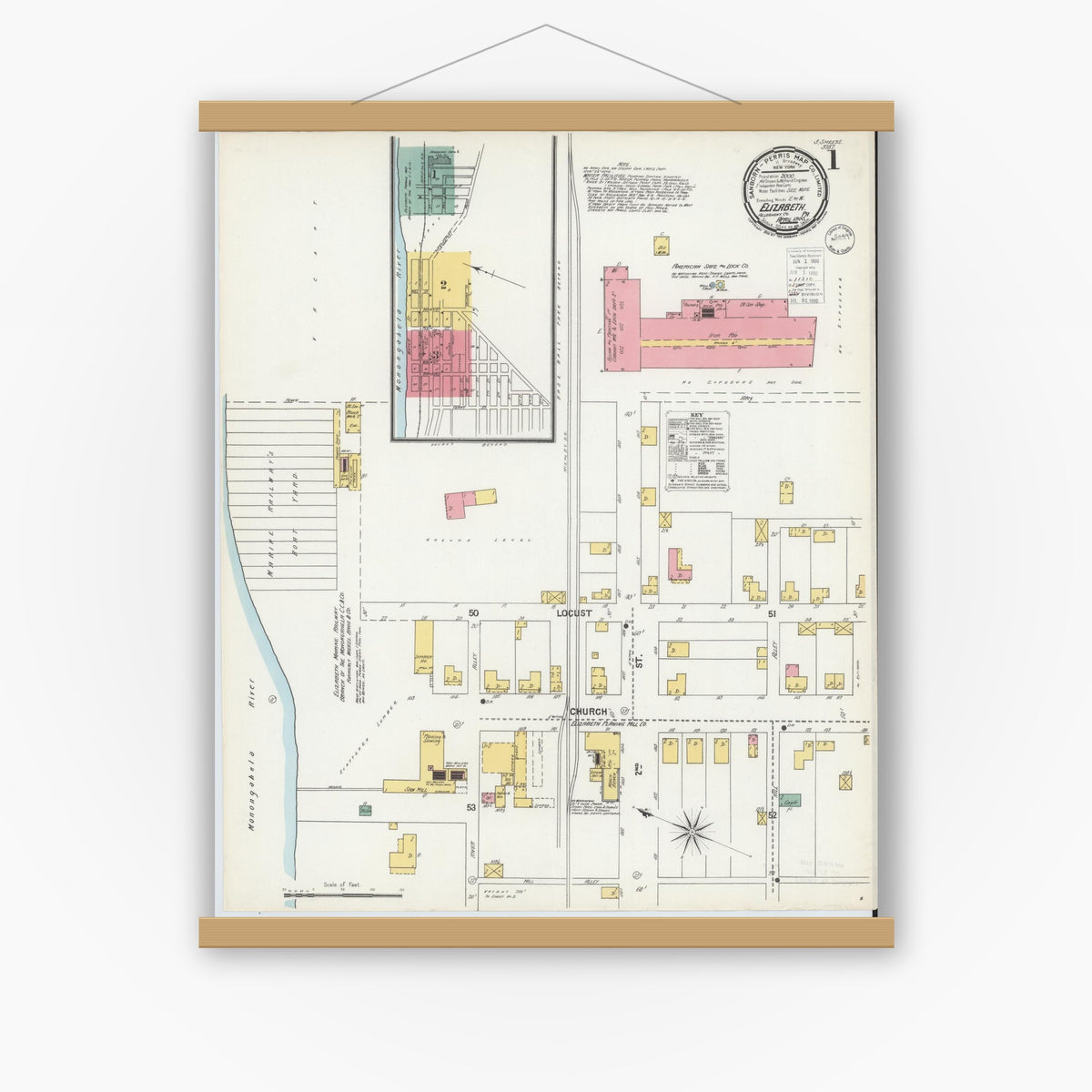 Old map wall art mockup — magnetic wood frame on white wall — Sanborn Fire Insurance Map from Elizabeth, Allegheny County, Pennsylvania (1900) - Complete Map Set