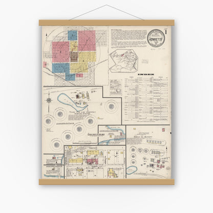 Old map wall art mockup — magnetic wood frame on white wall — Sanborn Fire Insurance Map from Henrietta, Clay County, Texas (1922) - Complete Map Set