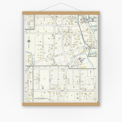 Old map wall art mockup — magnetic wood frame on white wall — Sanborn Fire Insurance Map from Fort Pierce, St Lucie County, Florida (1918), Sheet #0006