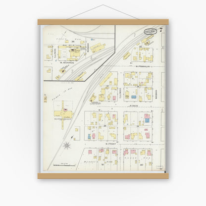 Old map wall art mockup — magnetic wood frame on white wall — Sanborn Fire Insurance Map from Delphi, Carroll County, Indiana (1893), Sheet #0007