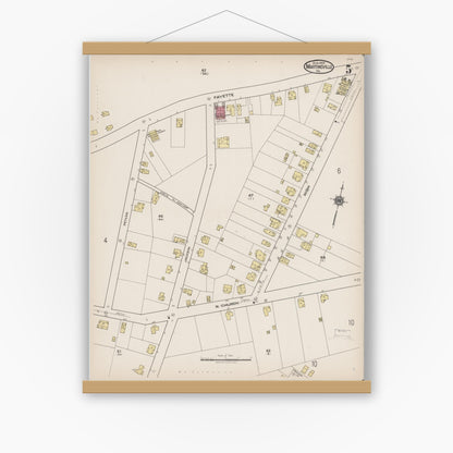 Old map wall art mockup — magnetic wood frame on white wall — Sanborn Fire Insurance Map from Martinsville, Independent Cities, Virginia (1922), Sheet #0005