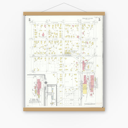 Old map wall art mockup — magnetic wood frame on white wall — Sanborn Fire Insurance Map from Tecumseh, Lenawee County, Michigan (1935), Sheet #0005