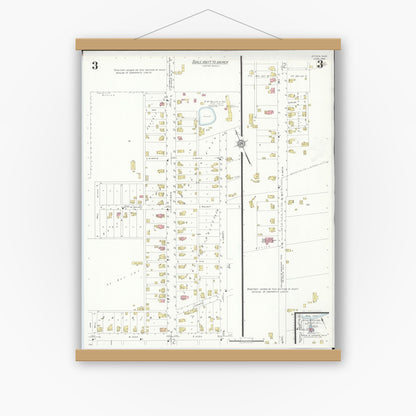 Old map wall art mockup — magnetic wood frame on white wall — Sanborn Fire Insurance Map from Attica, Seneca County, Ohio (1938), Sheet #0003