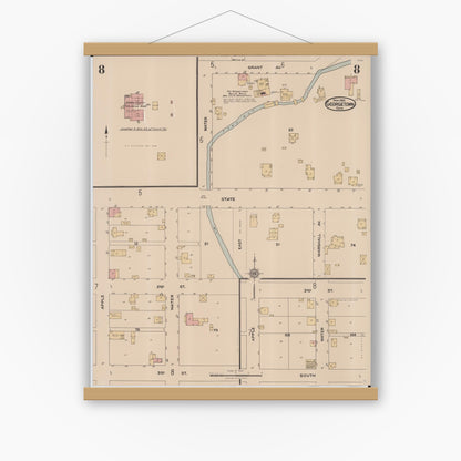 Old map wall art mockup — magnetic wood frame on white wall — Sanborn Fire Insurance Map from Georgetown, Brown County, Ohio (1922), Sheet #0008