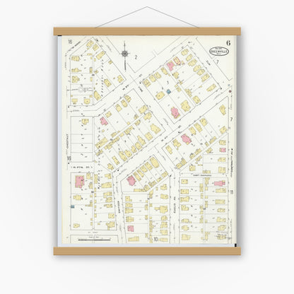 Old map wall art mockup — magnetic wood frame on white wall — Sanborn Fire Insurance Map from Greenville, Darke County, Ohio (1910), Sheet #0006