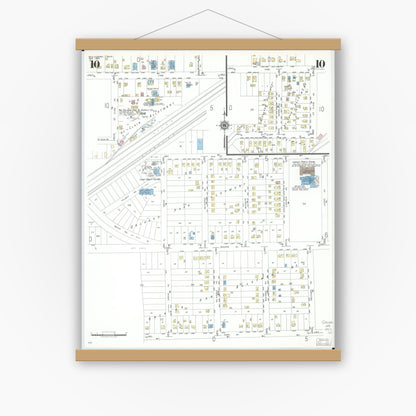 Old map wall art mockup — magnetic wood frame on white wall — Sanborn Fire Insurance Map from Willoughby, Lake County, Ohio (1952), Sheet #0010