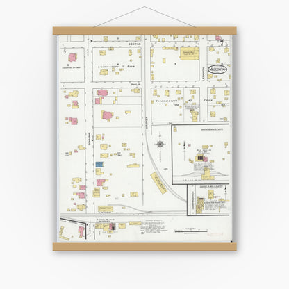 Old map wall art mockup — magnetic wood frame on white wall — Sanborn Fire Insurance Map from Mascoutah, Saint Clair County, Illinois (1921), Sheet #0007