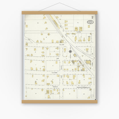 Old map wall art mockup — magnetic wood frame on white wall — Sanborn Fire Insurance Map from Cocoa, Brevard County, Florida (1919), Sheet #0002