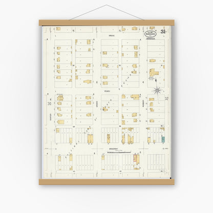 Old map wall art mockup — magnetic wood frame on white wall — Sanborn Fire Insurance Map from Kankakee, Kankakee County, Illinois (1907), Sheet #0031