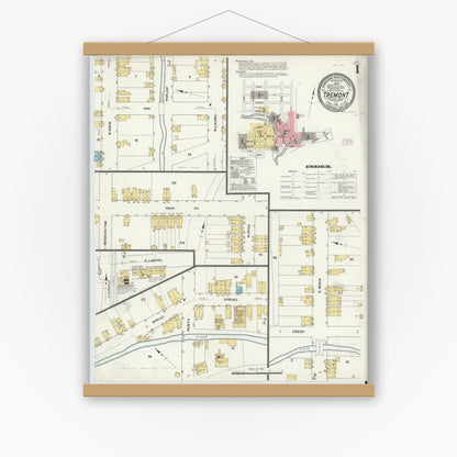Old map wall art mockup — magnetic wood frame on white wall — Sanborn Fire Insurance Map from Tremont, Schuylkill County, Pennsylvania (1911), Sheet #0001