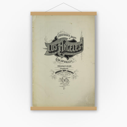 Old map wall art mockup — magnetic wood frame on white wall — Sanborn Fire Insurance Map from Los Angeles, Los Angeles County, California (1919), Sheet #0001