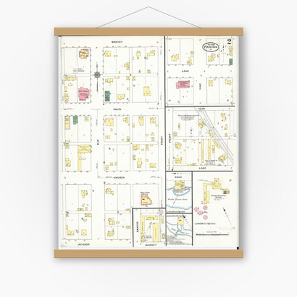 Old map wall art mockup — magnetic wood frame on white wall — Sanborn Fire Insurance Map from Panora, Guthrie County, Iowa (1909), Sheet #0002