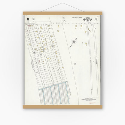 Old map wall art mockup — magnetic wood frame on white wall — Sanborn Fire Insurance Map from Northfield, Atlantic County, New Jersey (1924), Sheet #0008