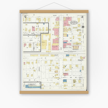 Old map wall art mockup — magnetic wood frame on white wall — Sanborn Fire Insurance Map from Scottville, Mason County, Michigan (1924), Sheet #0002