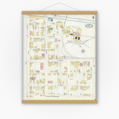 Old map wall art mockup — magnetic wood frame on white wall — Sanborn Fire Insurance Map from Danville, Montour County, Pennsylvania (1896), Sheet #0005