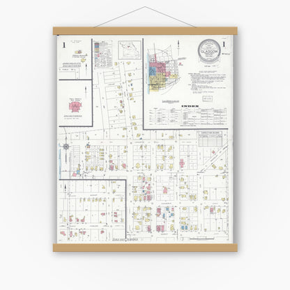 Old map wall art mockup — magnetic wood frame on white wall — Sanborn Fire Insurance Map from Glasgow, Howard County, Missouri (1935), Sheet #0001