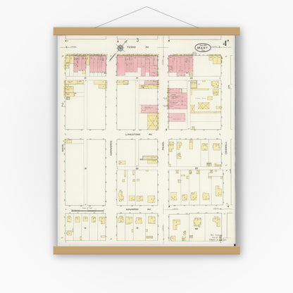 Old map wall art mockup — magnetic wood frame on white wall — Sanborn Fire Insurance Map from Mart, McLennan County, Texas (1915), Sheet #0004