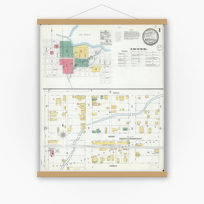 Old map wall art mockup — magnetic wood frame on white wall — Sanborn Fire Insurance Map from Waterville, Le Sueur County, Minnesota (1900) - Complete Map Set