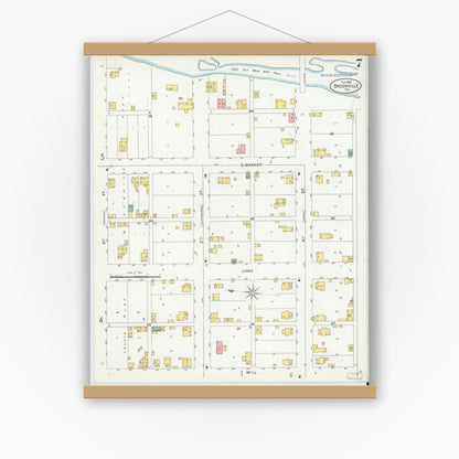 Old map wall art mockup — magnetic wood frame on white wall — Sanborn Fire Insurance Map from Brookville, Franklin County, Indiana (1899), Sheet #0007