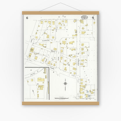 Old map wall art mockup — magnetic wood frame on white wall — Sanborn Fire Insurance Map from Humble, Harris County, Texas (1926), Sheet #0006