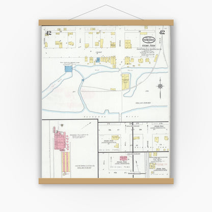 Old map wall art mockup — magnetic wood frame on white wall — Sanborn Fire Insurance Map from Kankakee, Kankakee County, Illinois (1930), Sheet #0042