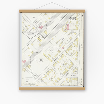 Old map wall art mockup — magnetic wood frame on white wall — Sanborn Fire Insurance Map from Alliance, Stark County, Ohio (1892), Sheet #0002